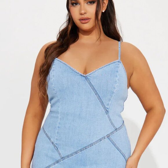 Denim Maxi Dress with Ruffle hem - Picture 1 of 5